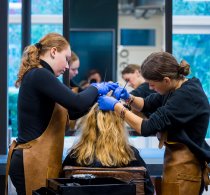 Studenten Haarstylist verven het haar van een klant